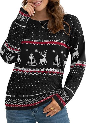 VIISHOW Women's Pullover Sweaters Long Sleeve Print Knitted Crew Neck Sweater Tops（a Little Run Big in Kuwait