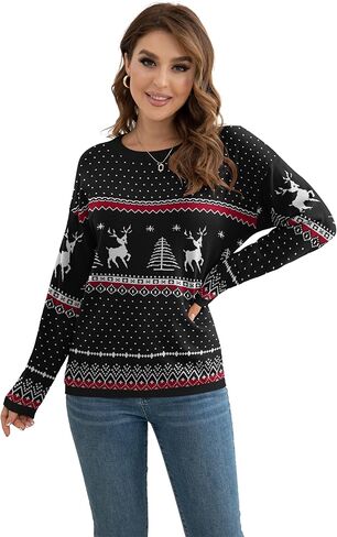 VIISHOW Women's Pullover Sweaters Long Sleeve Print Knitted Crew Neck Sweater Tops（a Little Run Big in Kuwait