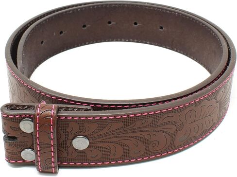 BC Belts Leather Belt Strap with Colored Stitching and Embossed Western Scrollwork 1.5" Wide with Snaps in Saudi Arabia