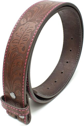 BC Belts Leather Belt Strap with Colored Stitching and Embossed Western Scrollwork 1.5" Wide with Snaps in Saudi Arabia