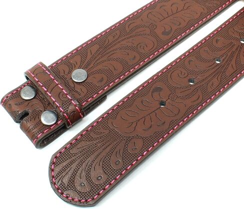 BC Belts Leather Belt Strap with Colored Stitching and Embossed Western Scrollwork 1.5" Wide with Snaps in Saudi Arabia