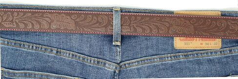 BC Belts Leather Belt Strap with Colored Stitching and Embossed Western Scrollwork 1.5" Wide with Snaps in Saudi Arabia