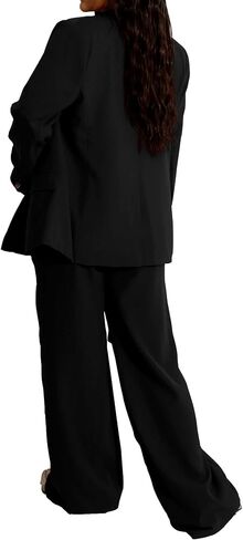 Women's Two Piece Outfits Casual Blazer Jacket Wide Leg Work Pants Business Suit Sets with Pocket in Kuwait