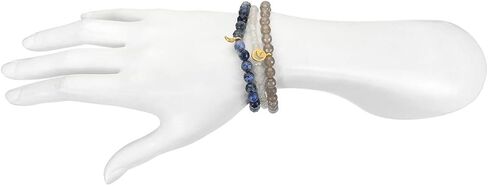 Satya Jewelry Women's Sodalite, Grey Agate, White Jade Gold Moon Stretch Bracelet Set ، مقاس واحد، أزرق in Kuwait