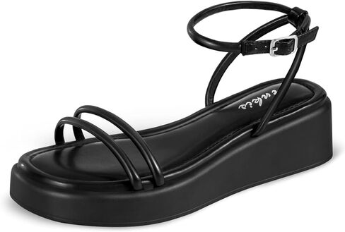 Ankis صنادل إسفين للنساء أسود أبيض عاري إسفين كعب منخفض منصة مريحة مبطن نعل الشرائح مفتوحة اصبع القدم إسفين الصنادل Strappy مشبك حزام الكاحل خفيفة الوزن عارضة أنيق الصيف الفتيات in Kuwait