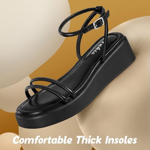 Ankis صنادل إسفين للنساء أسود أبيض عاري إسفين كعب منخفض منصة مريحة مبطن نعل الشرائح مفتوحة اصبع القدم إسفين الصنادل Strappy مشبك حزام الكاحل خفيفة الوزن عارضة أنيق الصيف الفتيات in Kuwait