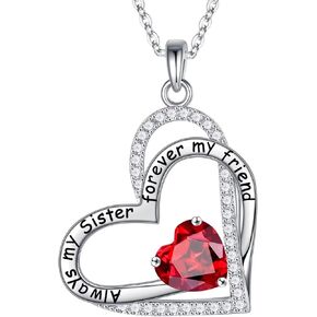 Iefil Sister Gifts from Sisters, 925 Sterling Silver Heart Birthstone Jewelry for Sister Mothers Valentines Day Gifts for Sister Birthday Christmas Gifts for Sister