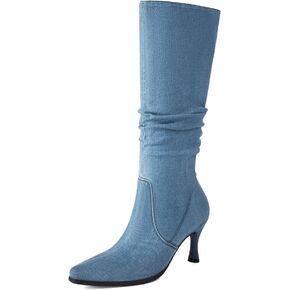 Latasa Women's Knee High Boots Kitten Heel Pull on Slouch Tall Boots