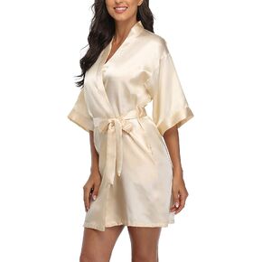 Women's Satin Robes Short Bridesmaid Getting Ready Robe Soft Sleepwear Kimono Bathrobe for Bridal Wedding Party
