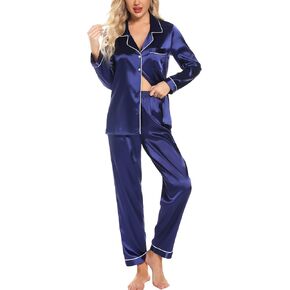 Leikar Silk Pajamas Long Sleeve Pajama Sets For Women Soft Button Down Pajamas Pj Set in Kuwait