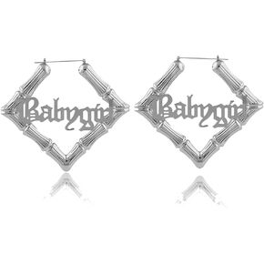 Large Bamboo Hoop Earrings Old English Font Babygirl Word Bamboo Earrings Hip-Pop Style Punk Party Accessory