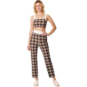 Milumia Women's Two Piece Outfit Houndstooth Plaid Crop Tank Top and Pants Set