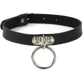 Olbye Circle Short Choker Necklace Leather Black Punk Necklace Jewelry Gothic PU Collar Necklace Adjustable Necklaces for Women and Girls