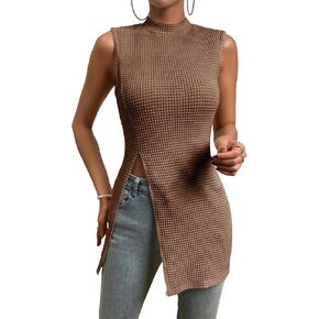 Floerns Women's Casual Sleeveless Mock Neck Split Hem Tank Top in Kuwait