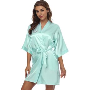 BeingYoung Womens Satin Kimono Robe V Neck Bridesmaid Bathrobe Wedding Party Lounging Short XS-XXL in Saudi Arabia