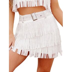 Yinawsky Women Sexy High Waist Bodycon Split Faux Suede Skirt Tight Sequin Tassel Skirts Western Mini Pencil Skirt