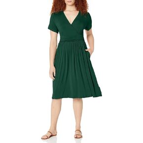 LILBETTER Women's Summer Casual Short Sleeve V-Neck Short Party Dress with Pockets
