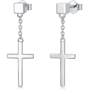 Cross Earrings Sterling Silver Cube Stud Earrings with Dangle Cross Gift for Men Women in Kuwait