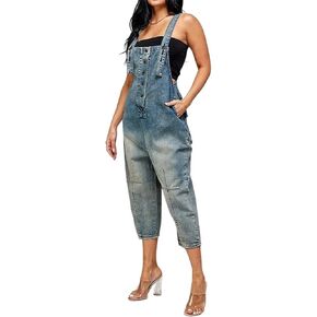 CHARTOU Women's Casual Loose Fit Jean Jumpsuit Overalls Crop Harem Denim Pants in Kuwait