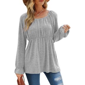 Dofaoo Womens Flounce Long Sleeve Tunic Tops Square Neck Babydoll Peplum Tops in Kuwait