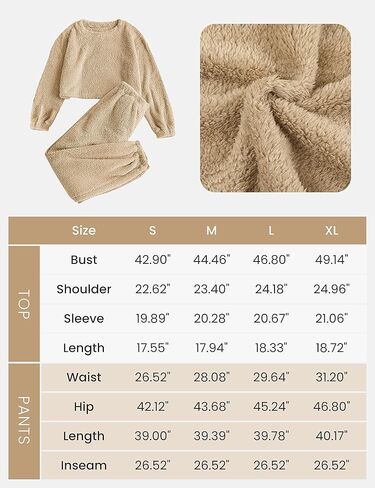 طقم بيجامة نسائي قصير منفوش من Faleave مكون من قطعتين من الصوف للشتاء بناطيل تدفئة بلوفر غامض ملابس نوم قطيفة in Kuwait