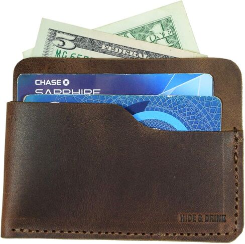 Hide & Drink, Minimalist Front Pocket Leather Wallet, Holds Up to 6 Cards Plus Folded Bills, Cash Organizer Holder, Handmade Includes 101 Year Warranty:: Bourbon Brown in Saudi Arabia