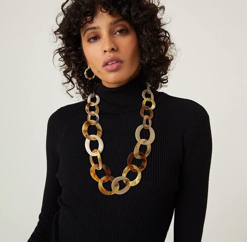 مويان عقد اكريليك مكتنز مصنوع يدويا بلون بيج وبني للنساء، سلسلة طويلة ملفوفة بنمط بوهو خفيف الوزن، مجوهرات عصرية، هدايا مجوهرات عصرية، ستانلس ستيل، بدون احجار كريمة, ستانلس ستيل, لا أحجار كريمة in Kuwait