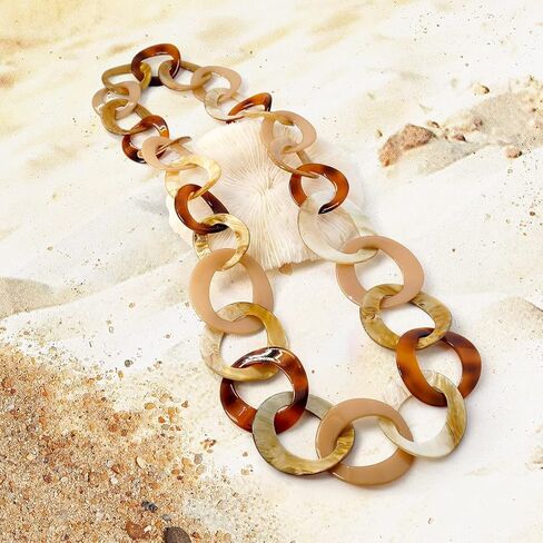 مويان عقد اكريليك مكتنز مصنوع يدويا بلون بيج وبني للنساء، سلسلة طويلة ملفوفة بنمط بوهو خفيف الوزن، مجوهرات عصرية، هدايا مجوهرات عصرية، ستانلس ستيل، بدون احجار كريمة, ستانلس ستيل, لا أحجار كريمة in Kuwait