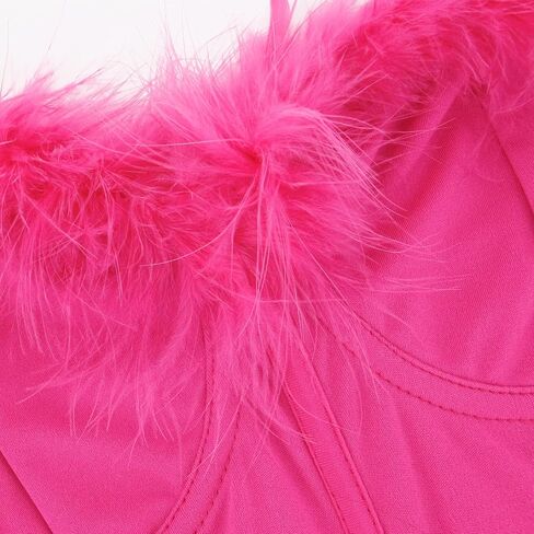 jascaela Women's Sexy Sleeveless Fuzzy Trim Bustier Cami Tube Top Faux Fur Tank Tops Corset Top Rave Festival Outfits in Kuwait