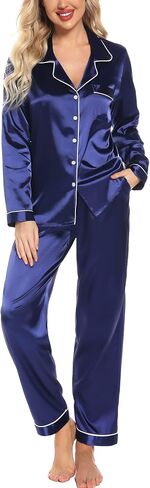Leikar Silk Pajamas Long Sleeve Pajama Sets For Women Soft Button Down Pajamas Pj Set in Kuwait