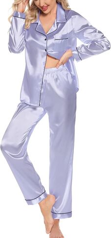 Leikar Silk Pajamas Long Sleeve Pajama Sets For Women Soft Button Down Pajamas Pj Set in Saudi Arabia