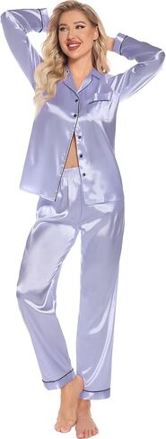 Leikar Silk Pajamas Long Sleeve Pajama Sets For Women Soft Button Down Pajamas Pj Set in Saudi Arabia