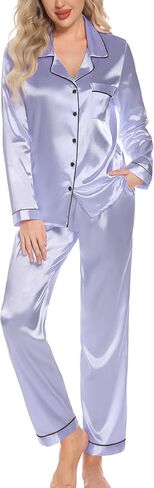 Leikar Silk Pajamas Long Sleeve Pajama Sets For Women Soft Button Down Pajamas Pj Set in Saudi Arabia