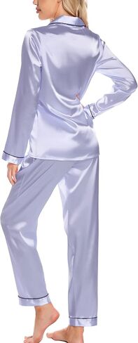 Leikar Silk Pajamas Long Sleeve Pajama Sets For Women Soft Button Down Pajamas Pj Set in Saudi Arabia