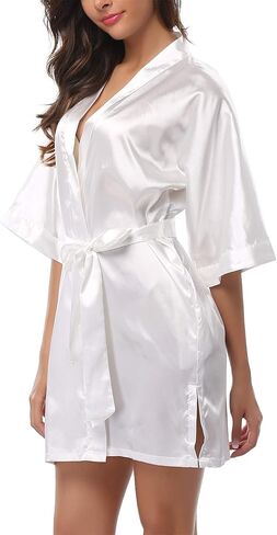 sunshinemall Women's Bridal Party Robe Short Kimono Bride and Bridesmaid Satin Bathrobe Nightgown Silky Pajama Gown in Saudi Arabia