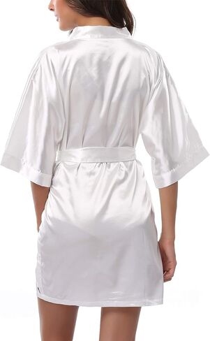 sunshinemall Women's Bridal Party Robe Short Kimono Bride and Bridesmaid Satin Bathrobe Nightgown Silky Pajama Gown in Saudi Arabia