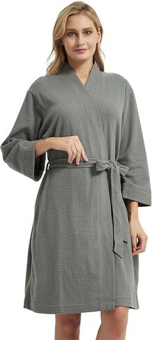 رداء/معاطف DaysU وافل خفيفة الوزن متوسطة الطول للنساء، رداء حمام بنمط كيمونو للحمام والمنتجعات الصحية، قطعة واحدة in Kuwait