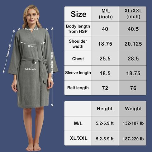 رداء/معاطف DaysU وافل خفيفة الوزن متوسطة الطول للنساء، رداء حمام بنمط كيمونو للحمام والمنتجعات الصحية، قطعة واحدة in Kuwait