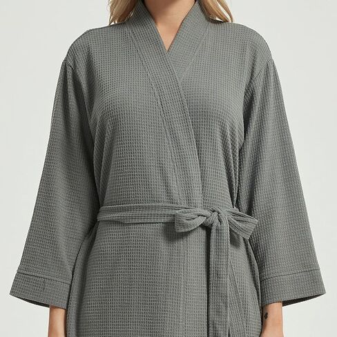 رداء/معاطف DaysU وافل خفيفة الوزن متوسطة الطول للنساء، رداء حمام بنمط كيمونو للحمام والمنتجعات الصحية، قطعة واحدة in Kuwait