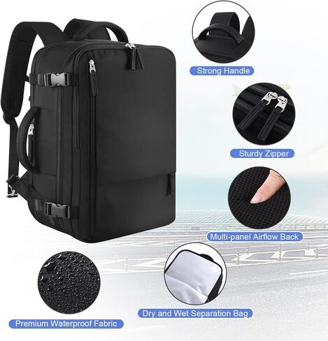 حقائب ظهر كبيرة للسفر من Sinaliy (بيج + أسود)، حقيبة ظهر للحمل سعة 40 لترًا، حقيبة ظهر للكمبيوتر المحمول مقاس 17 بوصة، حقيبة ظهر مقاومة للماء، حقيبة كتب جامعية، حقيبة ظهر للكمبيوتر المحمول، حقيبة ظهر للنساء، كما تمت الموافقة على رحلة الشخص in Kuwait