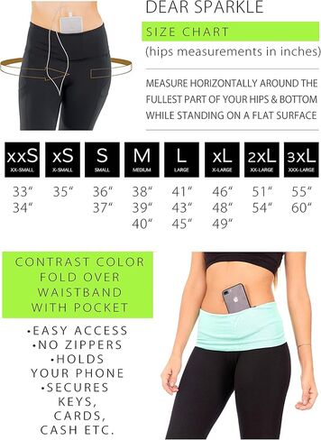DEAR SPARKLE طماق قابلة للطي للنساء | سروال يوجا ذو مظهر نحيف مع جيب + مقاس كبير (C5 F) in Kuwait