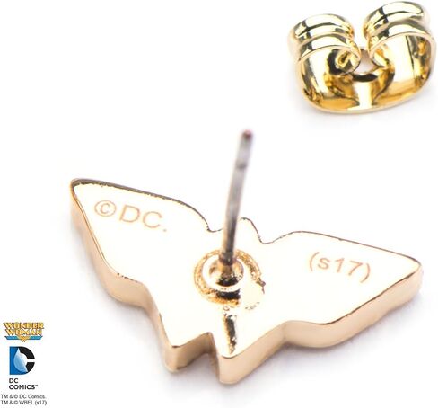 Officially Licensed Hypoallergenic DC Comics Women's Wonder Woman Gold Plated Logo with Clear Gem Stud Earrings, One Size in Saudi Arabia