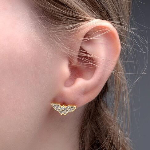 Officially Licensed Hypoallergenic DC Comics Women's Wonder Woman Gold Plated Logo with Clear Gem Stud Earrings, One Size in Saudi Arabia