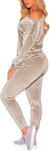 VamJump المرأة المخملية قبالة الكتف البلوز Jogger السراويل 2 قطعة ملابس رياضية in Kuwait