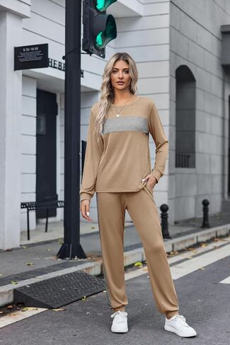 HOTOUCH Women's Two Piece Outfit Long Sleeve Crewneck Pullover Tops And Long Pants Tracksuit 2023 Fashion Sweatshirts in Saudi Arabia