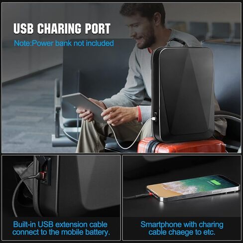 جوكو سيلي شنطة ظهر للاب توب بهيكل صلب مضادة للسرقة، شنطة ظهر للسفر مقاومة للماء مع USB مع قفل لاجهزة اللابتوب مقاس 17 انش، اسود، مقاس واحد، مضادة للسرقة, أسود in Kuwait