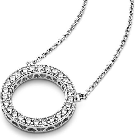 PANDORA Circle of Sparkle Necklace - Reversible Women's Necklace - Great Gift for Women - Sterling Silver & Clear Cubic Zirconia - 17.7" in Kuwait