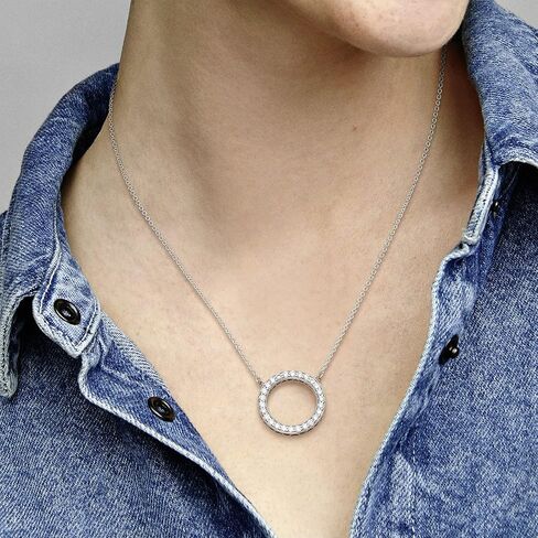 PANDORA Circle of Sparkle Necklace - Reversible Women's Necklace - Great Gift for Women - Sterling Silver & Clear Cubic Zirconia - 17.7" in Kuwait