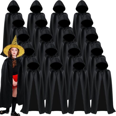 Panitay 20 Pcs Halloween Party Kids Hooded Cloak Cape Cosplay Costumes Black Cloak Witch Cosplay Cape Robe for Boys Girls Children Ages 5 to 10 in Saudi Arabia