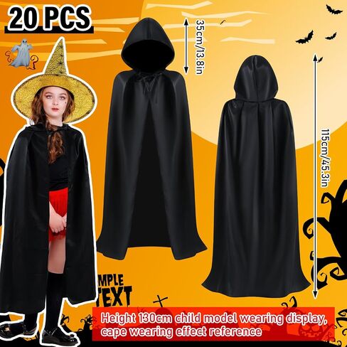 Panitay 20 Pcs Halloween Party Kids Hooded Cloak Cape Cosplay Costumes Black Cloak Witch Cosplay Cape Robe for Boys Girls Children Ages 5 to 10 in Saudi Arabia